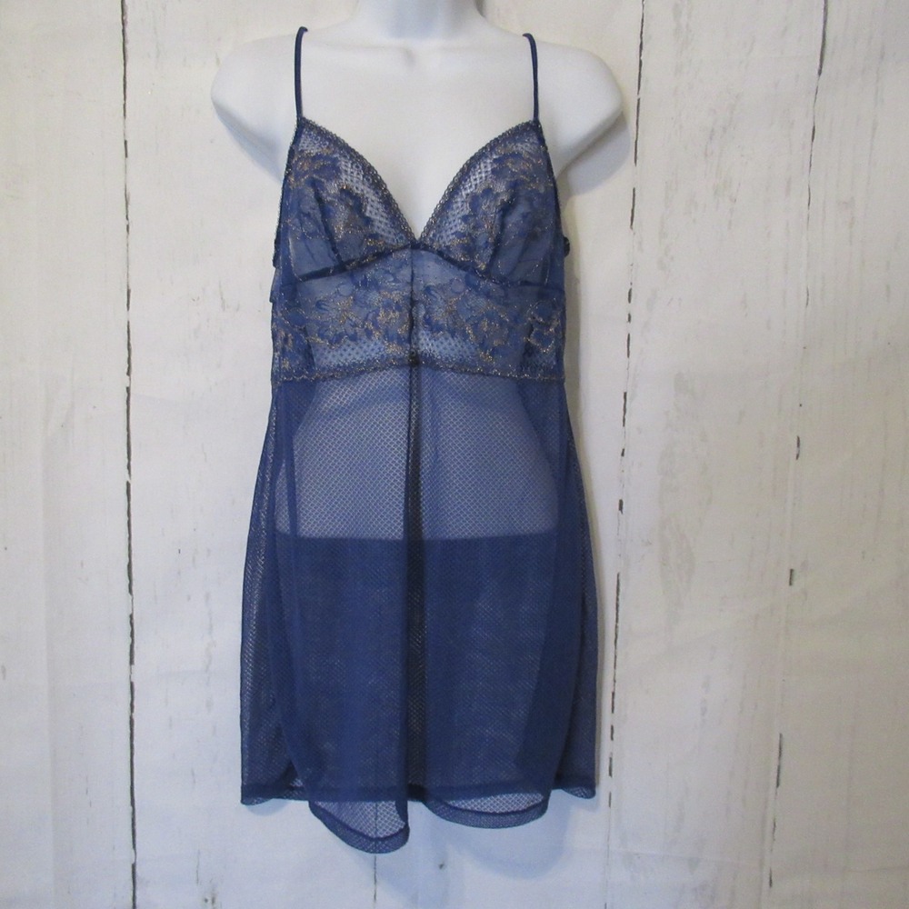 Wacoal Nightgown M Blue Lace To Love Sheer 814297